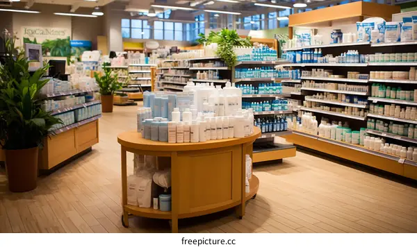 Health food store interior with nobody