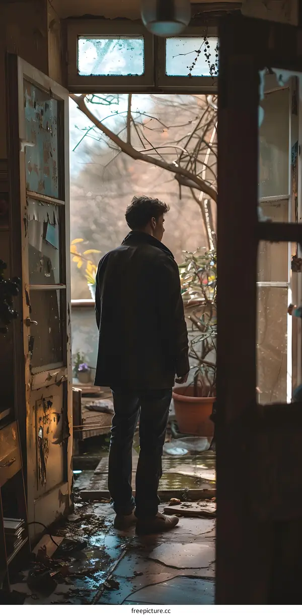 Man looking out the window