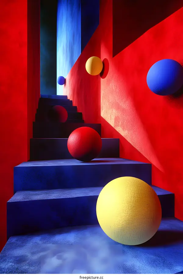 Abstract Red Blue and Yellow Staircase