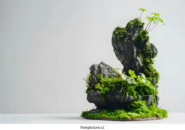 Green Moss Rock Terrarium on White Background