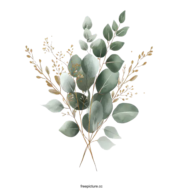 [Transparent Background PNG]Elegant Watercolor Eucalyptus Bouquet Illustration