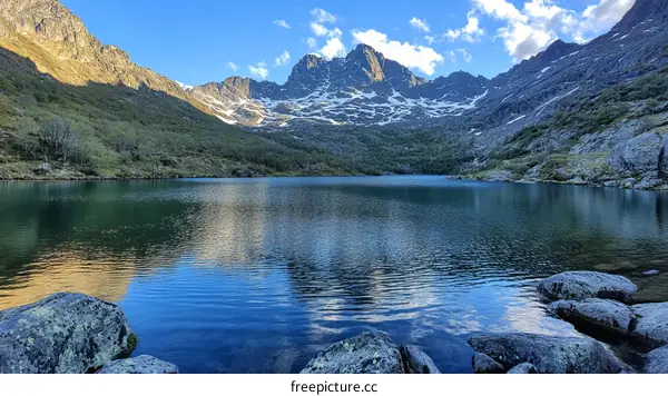 Serene Mountain Lake in Sunny Day