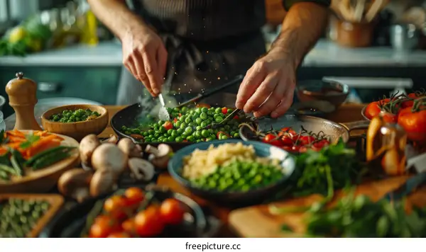 Chef Cooking a Healthy Delicious Meal with Organic Vegetables