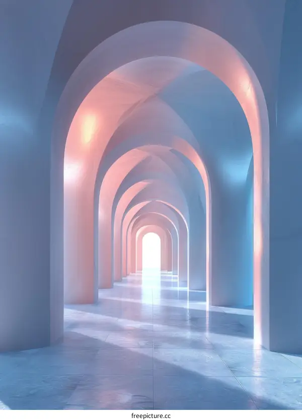 Futuristic Sci-Fi Corridor With Pink And Blue Neon Lights