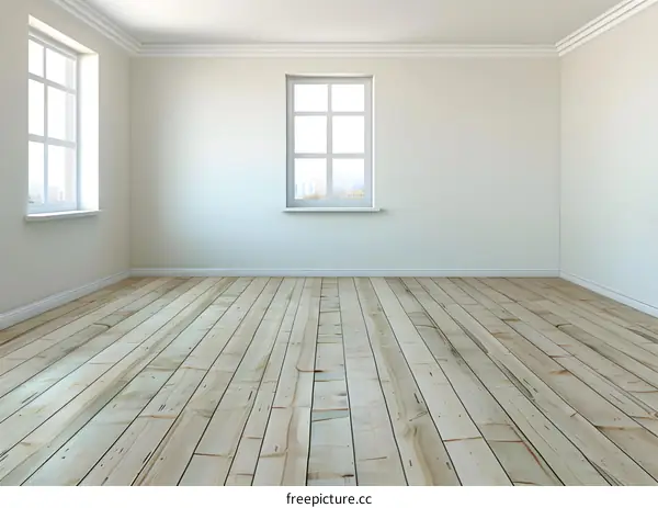 Empty Room With Hardwood Floor And Windows