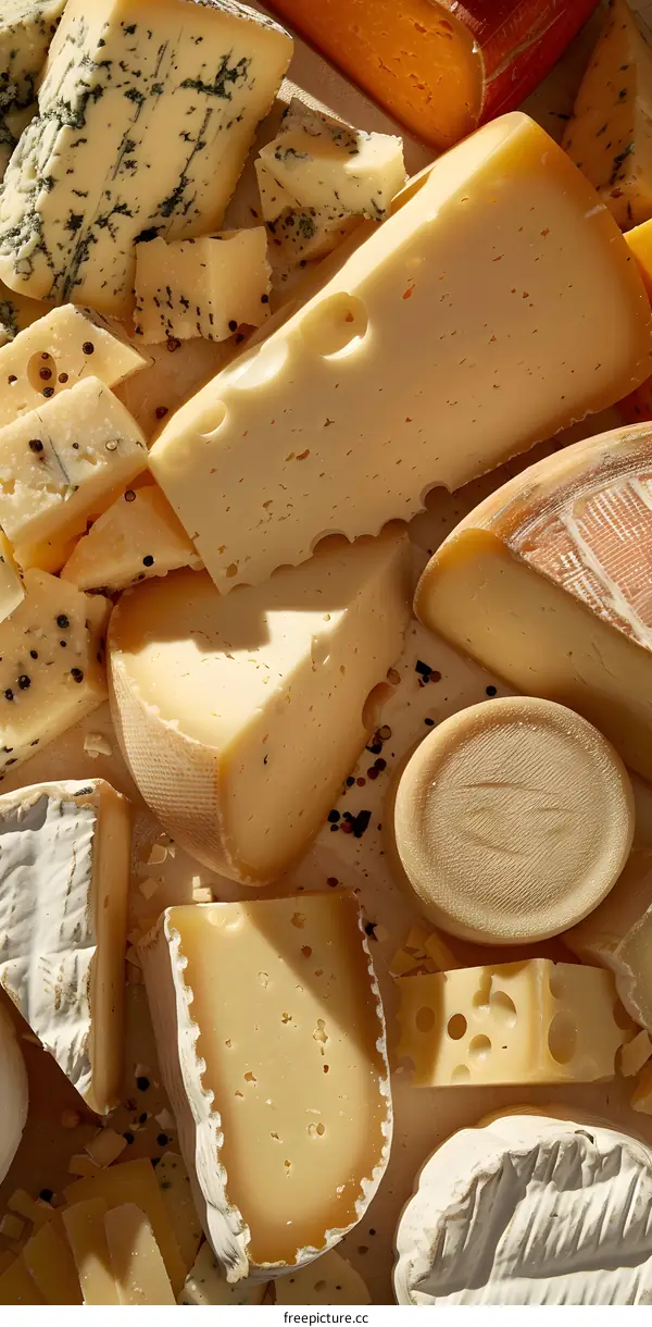 Assortment of Cheese on Wooden Background