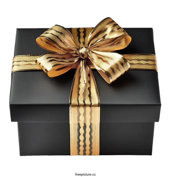 [Transparent Background PNG]Elegant Black Gift Box with Golden Ribbon
