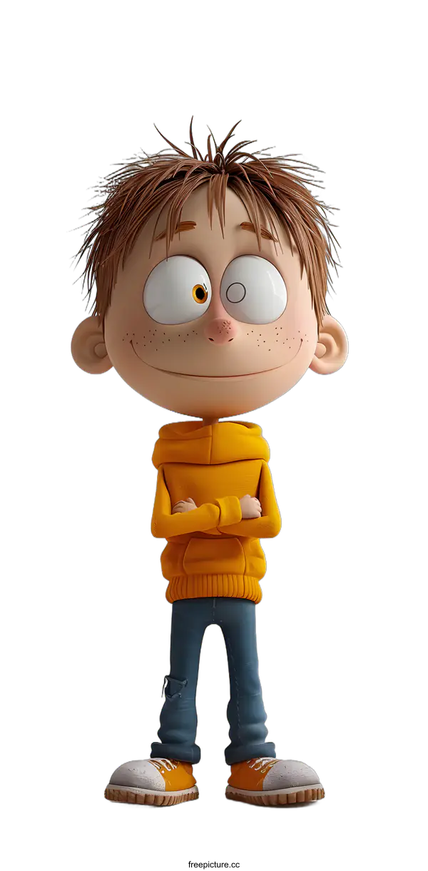 [Transparent Background PNG]Smiling Cartoon Boy with Orange Hoodie