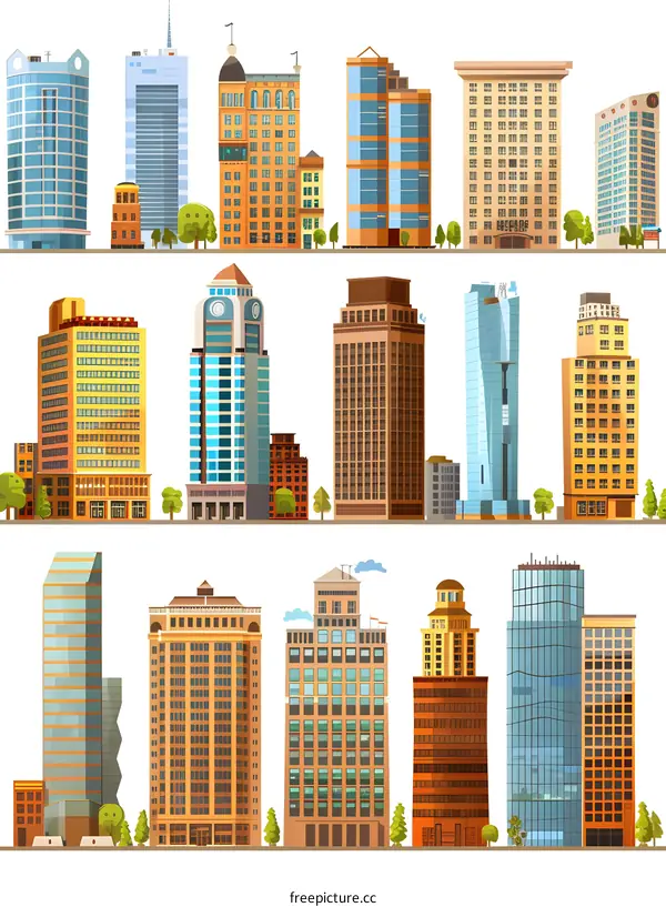 Set of Different Skyscrapers Illustration
