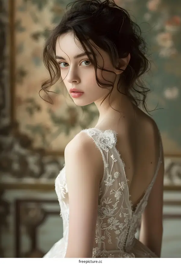 Portrait of a beautiful young woman in a wedding dress