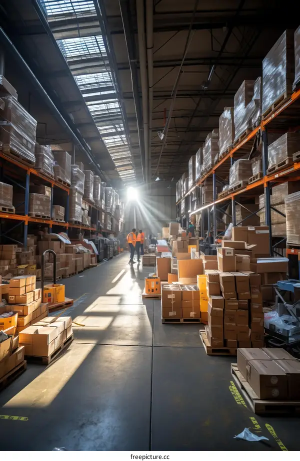 Warehouse with workers in the distance