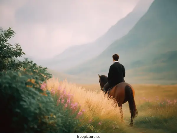 Man Riding Horse in a Beautiful Landscape