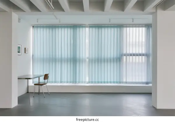 Minimalist White Room with Large Window and Simple Furniture