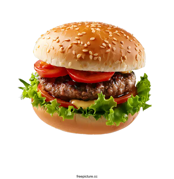 [Transparent Background PNG]Tasty burger with beef, tomato, lettuce and sauce