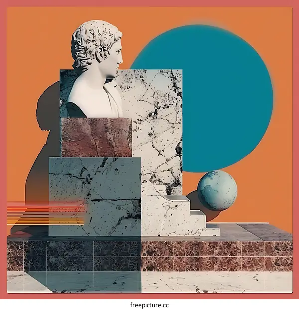 Abstract Minimalist Sculpture Art With Geometric Shapes And  Marble Textures