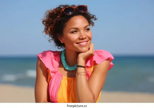 Happy Woman at the Beach on a Sunny Day