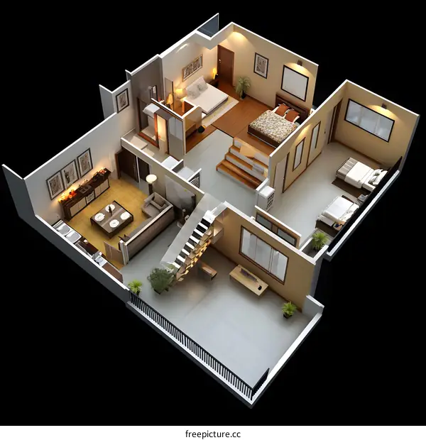 Modern House Floor Plan Design with Stairs and Balcony