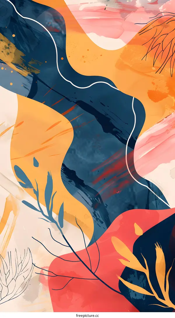 Abstract Watercolor Background With Branches and Leaves