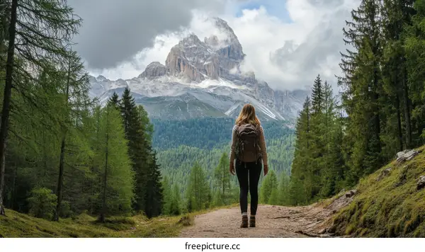 Woman Hiking in Mountainous Landscape