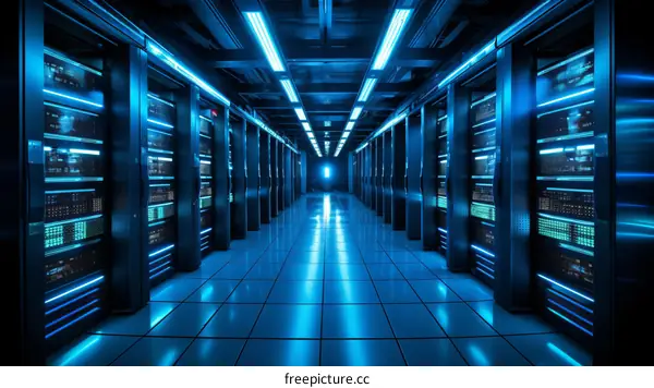 Server room with blue lights