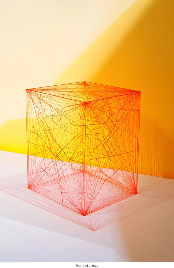 Red String Cube Sculpture Minimalist Art