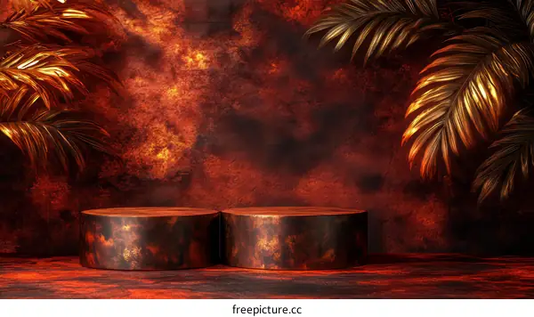 Luxury Display Podium with Tropical Gold Leaves