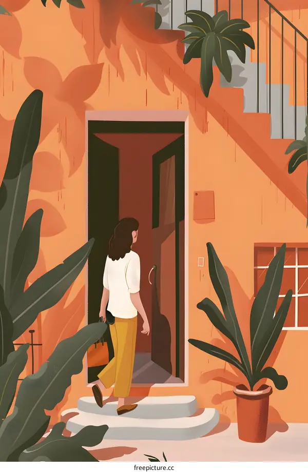 Woman Leaving Her Home with a Bag