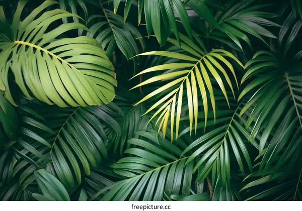 Close-up of lush green tropical leaves