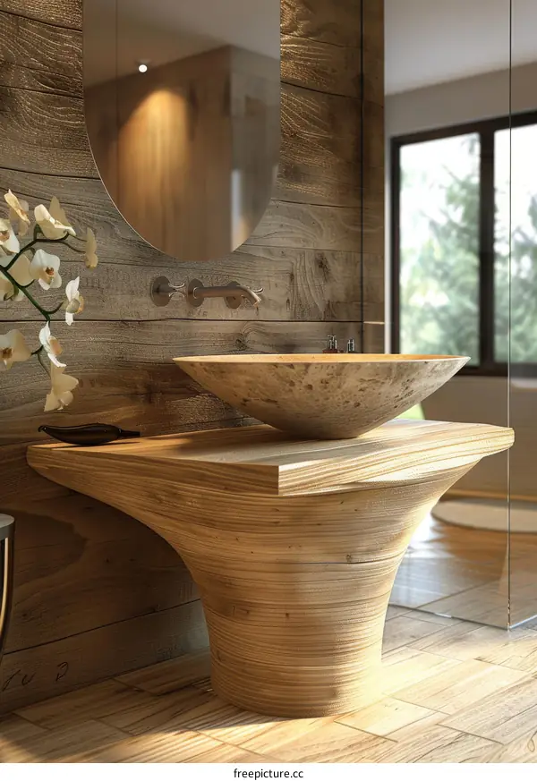 Modern Wooden Bathroom Sink Design with Natural Textures