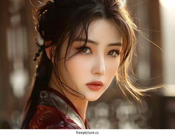 Portrait of a beautiful Asian woman in traditional Chinese clothing