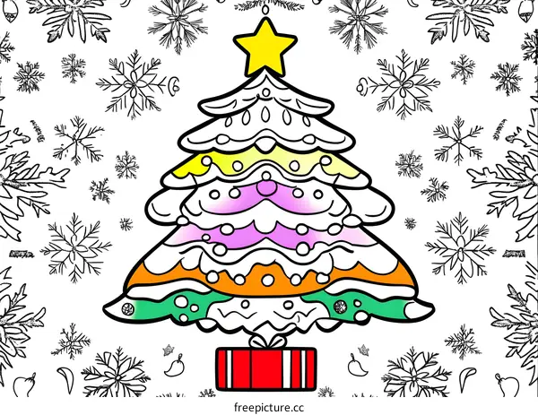 Colorful Christmas Tree With Snowflakes