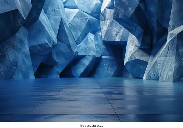 Abstract Blue Crystalline Cave Interior