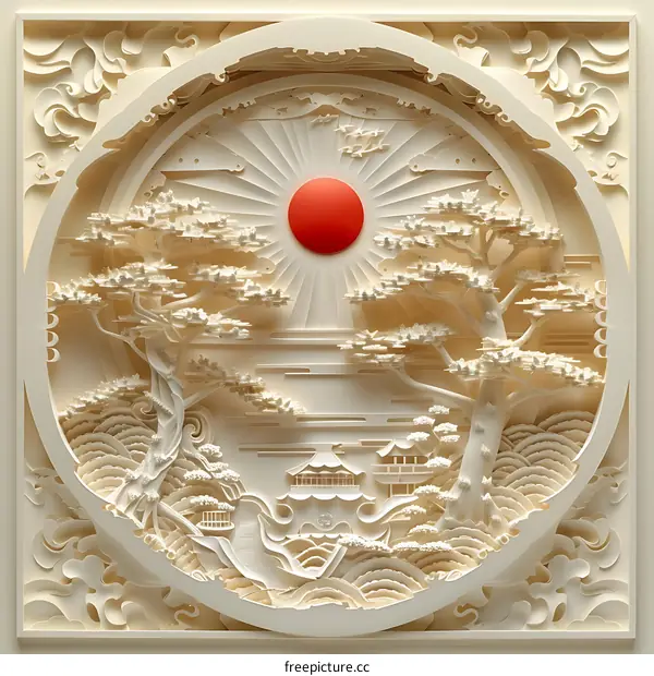 Paper Cut Art Landscape With Rising Sun