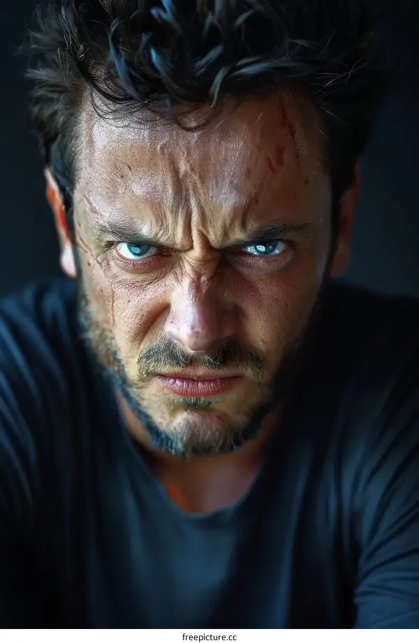 Close Up Angry Man Face Portrait