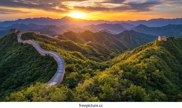 Majestic Great Wall of China at Sunrise