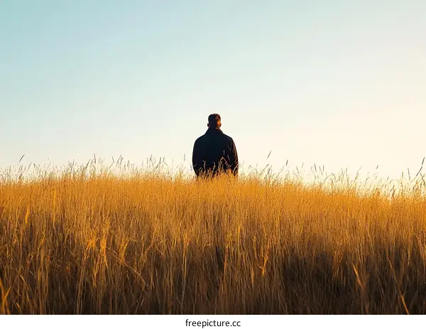 Man Standing in Tall Grass Field