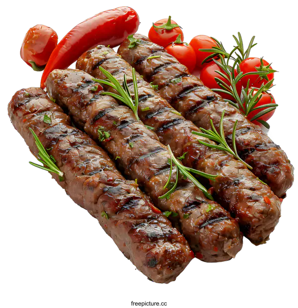 [Transparent Background PNG]Grilled kebabs with vegetables on white background