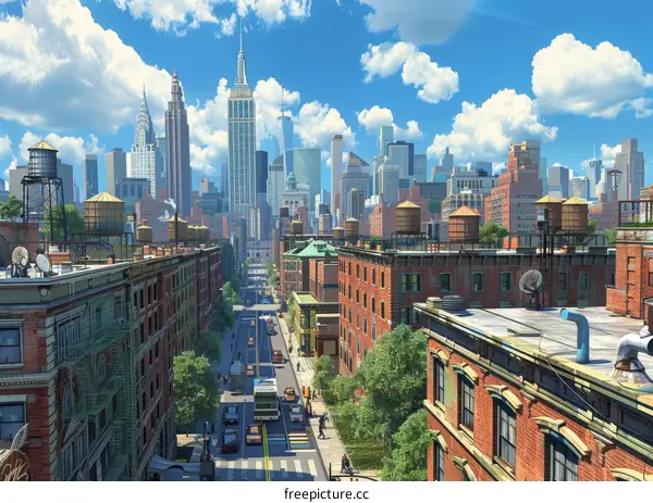 Aerial View of New York City Street with Buildings
