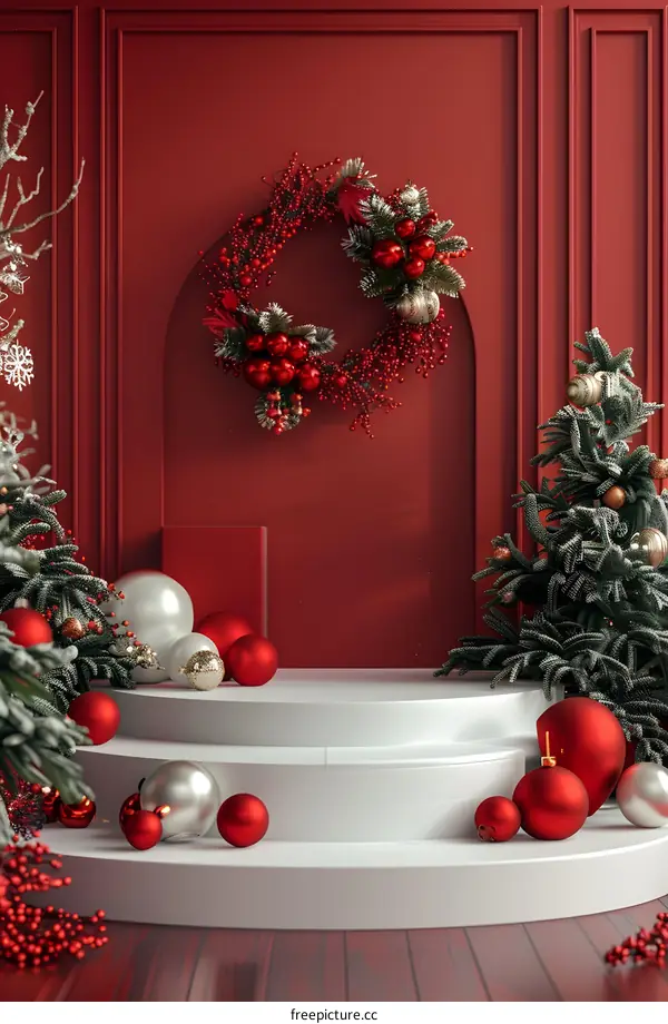Red and White Christmas Decoration with a Wreath