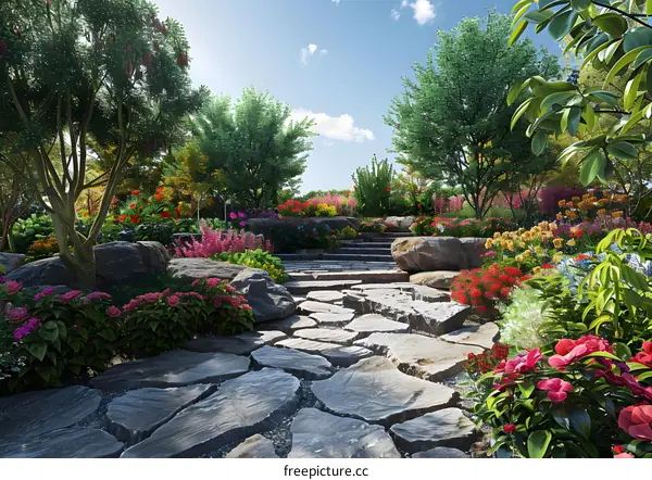 A garden landscape design render
