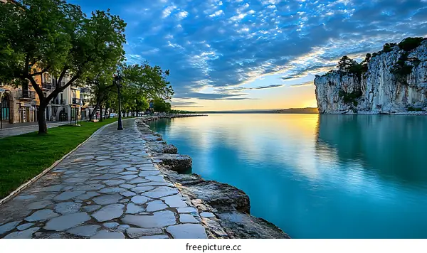 Sunrise Lakeside Promenade Scenic View