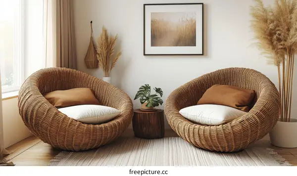 Two Modern Wicker Armchairs in a Cozy Living Room
