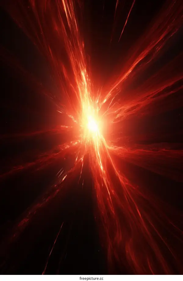 Resembling a supernova, this abstract art combines red and yellow hues