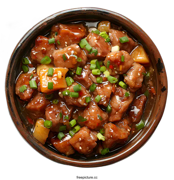 [Transparent Background PNG]A bowl of diced pork with pineapple