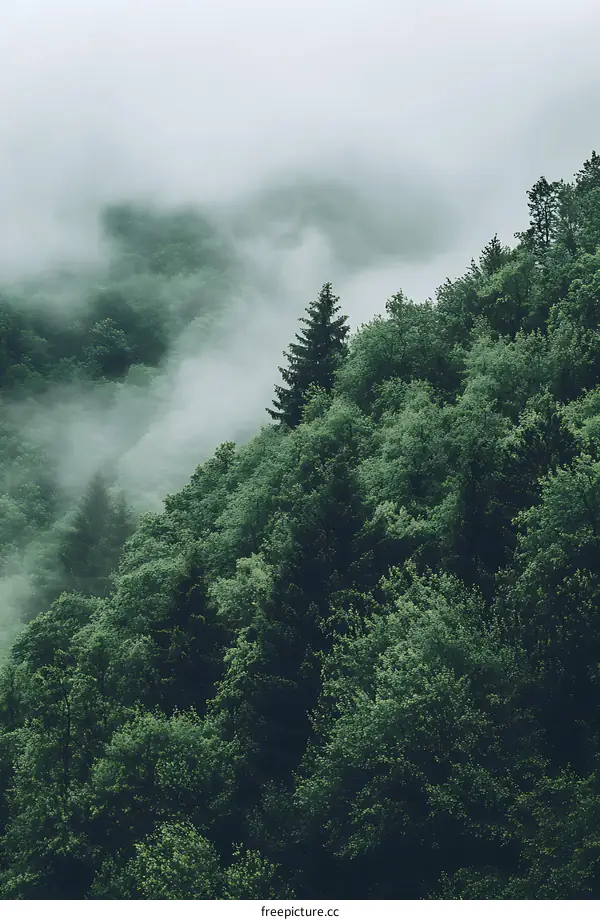 Green Forest Landscape With Fog