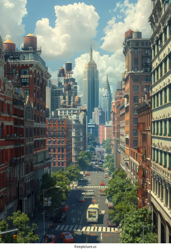 Urban Skyline City Street View Illustration