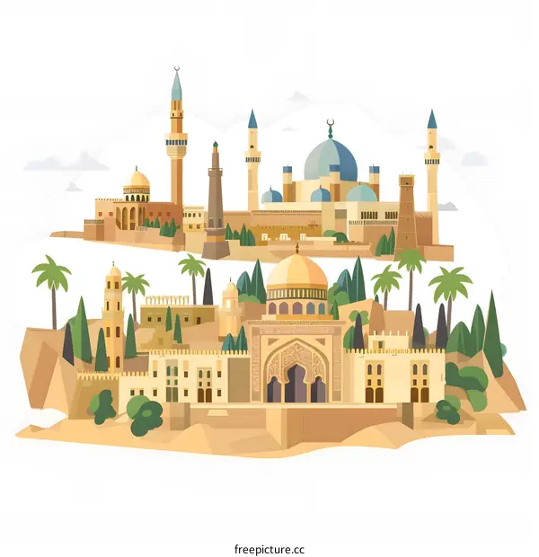 Islamic Architecture Illustration With Mosque And Minaret