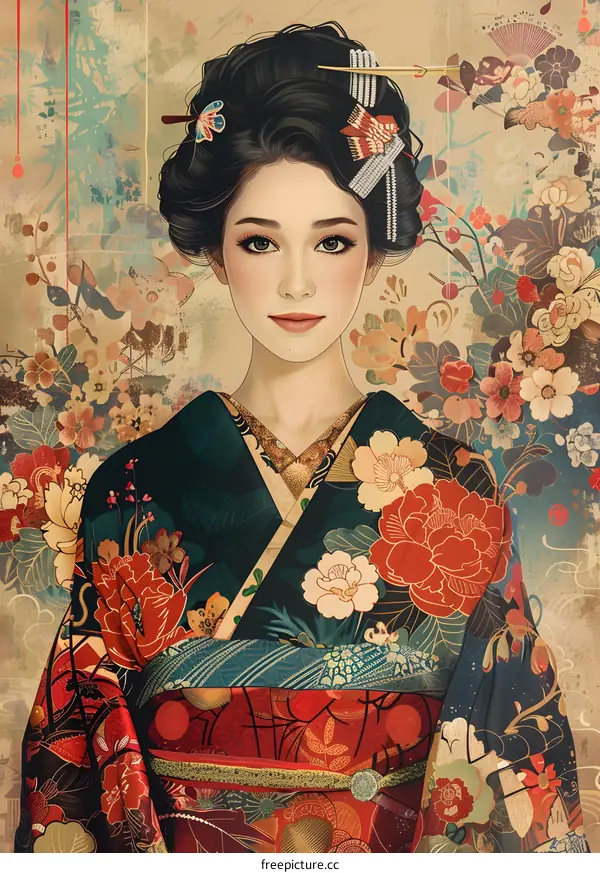 A Japanese Geisha in a Kimono