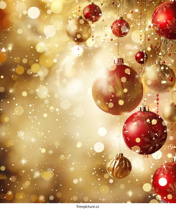 Golden Christmas Decorations with Snowflakes and Lights