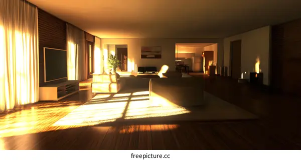 Modern Living Room Interior Design With Sunlight And Brick Wall